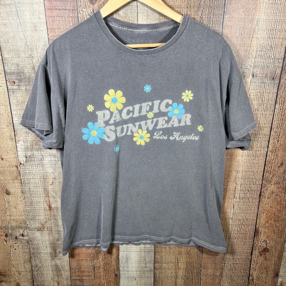 PacSun Grey Floral Pacific Sunwear Los Angeles Graphic Retro T-Shirt Large